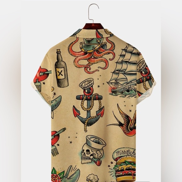 NWT, Hardaddy, Hardaddy Mens Hawaiian Sailing Print Camp Collar Loose Polo, L - Picture 5 of 7